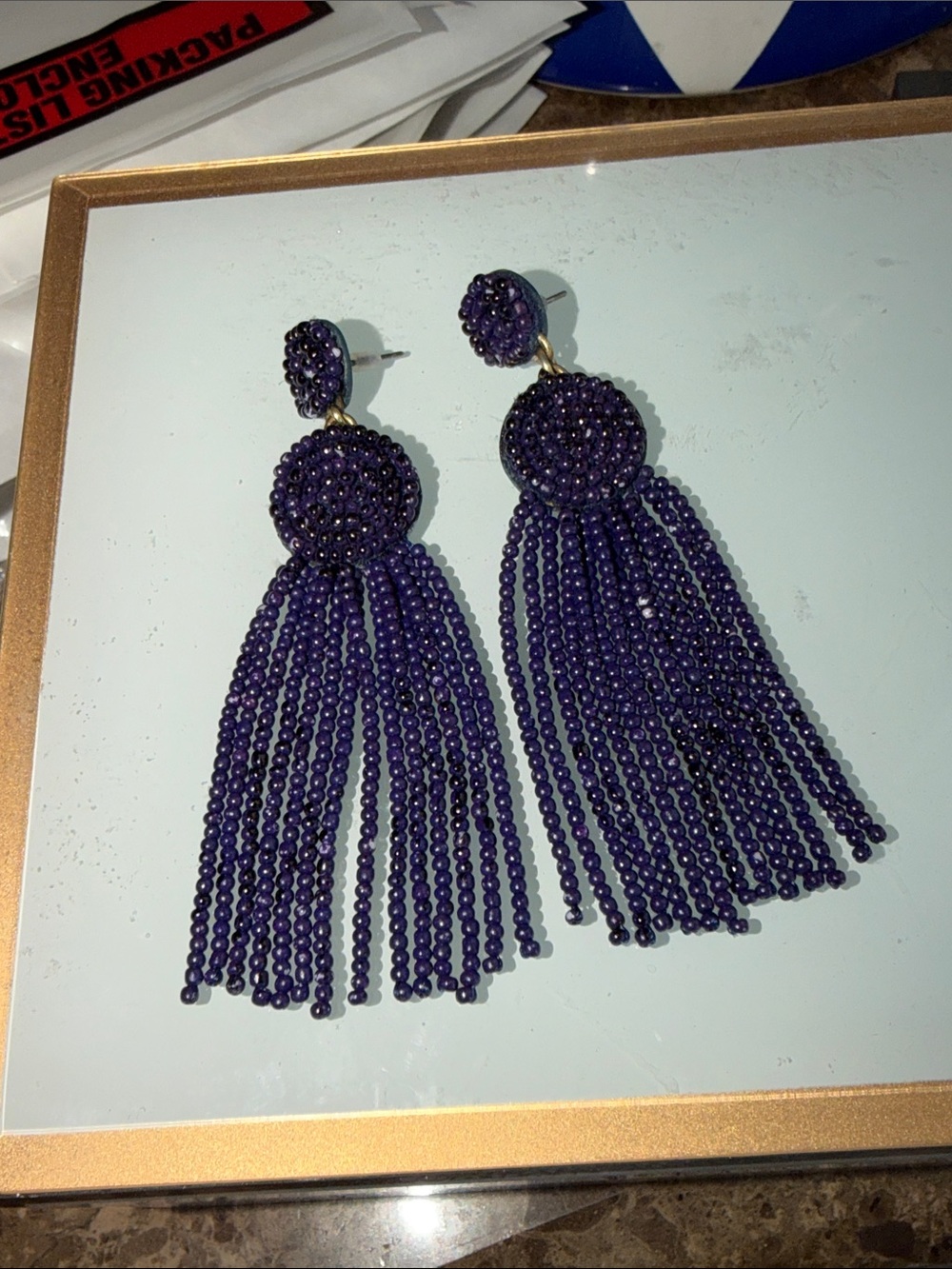 JCrew pierced earrings tiny micro purple beads post style round set with beads - Picture 2 of 14